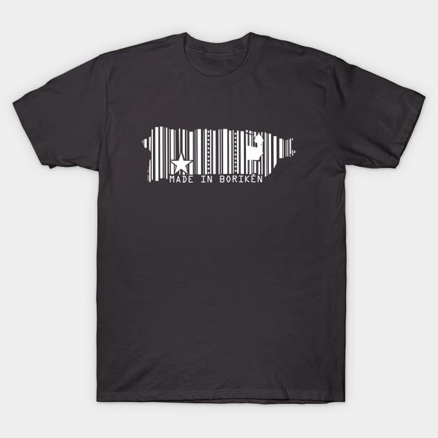 Puerto Rico Map Made in Boriken Barcode Symbols White Design T-Shirt by bydarling